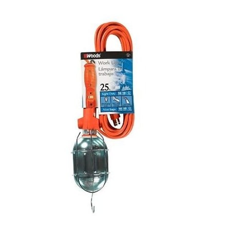Southwire 18/3-Gauge SJTW Trouble Light w/Metal Guard & Outlet, Ornge, 75W, 25Ft 681